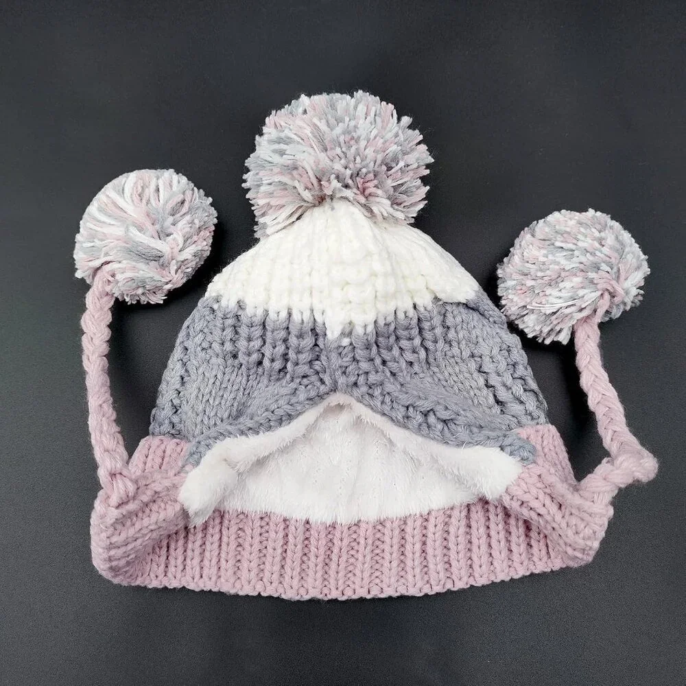 Women Lake blue Winter Peruvian Cover Ears Beanie Hat Ear Flaps Sherpa Snow
